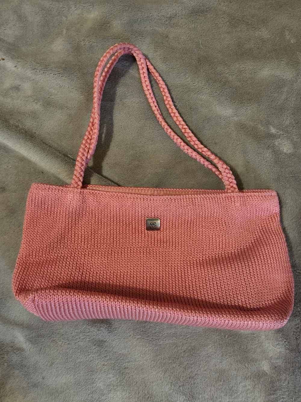 Pink Braided-Handle Knit Mini Shoulder Bag